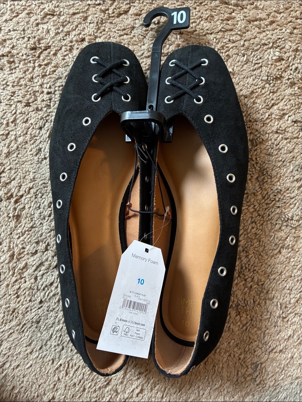 Time and Tru Black Lace-Up Ballet Flats